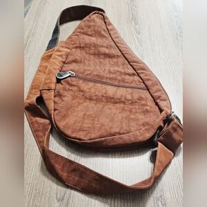 Ameribag crossbody/sling messenger back bag distressed nylon med brown nwot